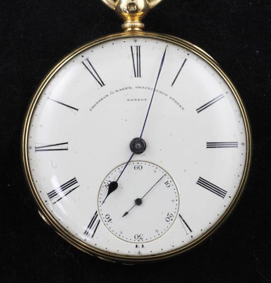 A mid Victorian engine turned 18ct gold keywind duplex pocket watch by Frodsham & Baker, Gracechurch St. London,